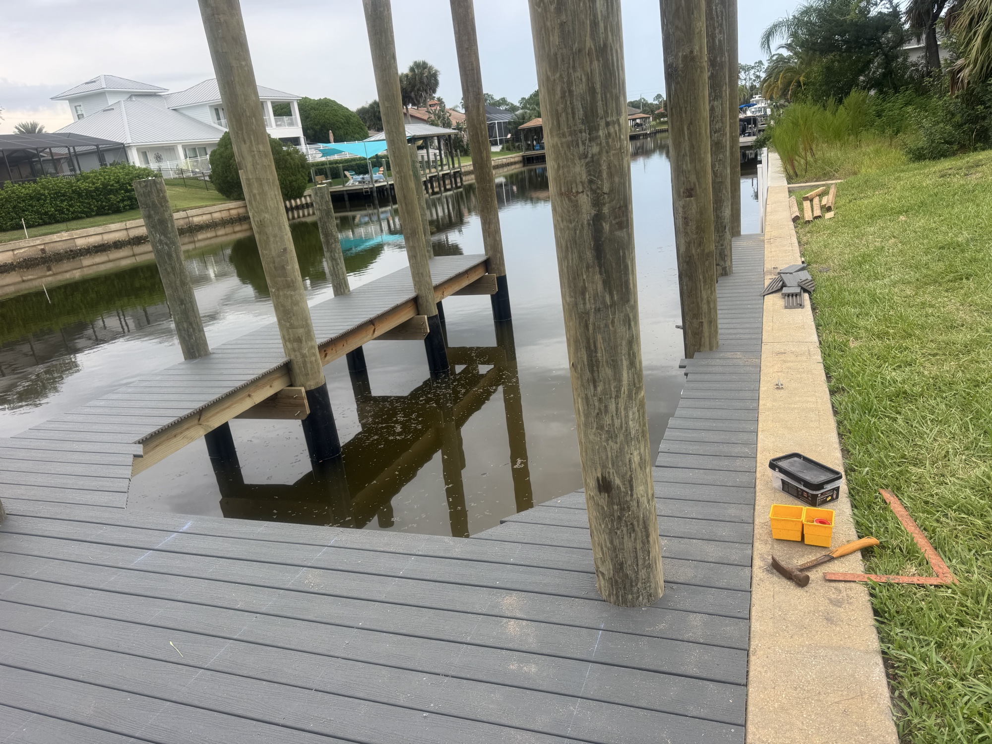 Mammoth dock composite deck detail — gray decking with slip cutout