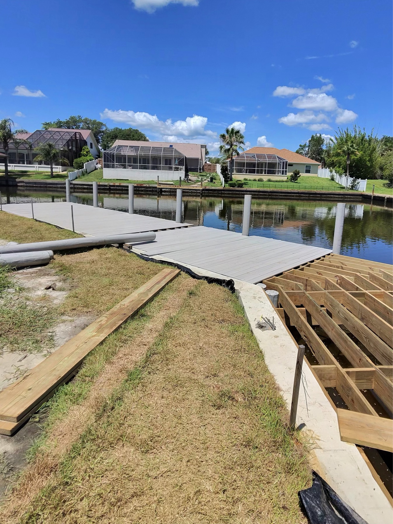 Completed seawall and dock, Palm Coast waterfront